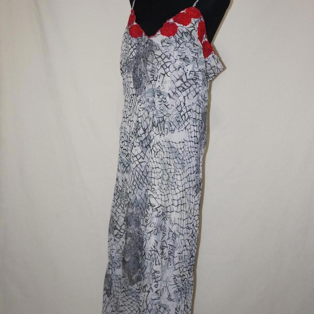 Mille Gabrielle Y2K Maxi Dress – Black & White Print with Red Floral Accents
